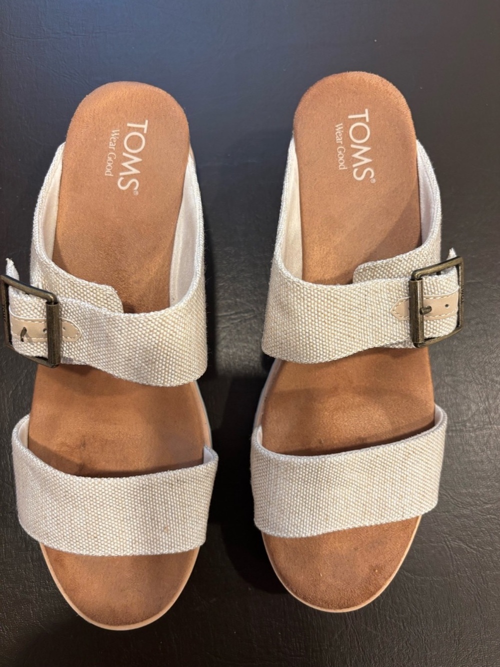 TOMS Women's Beige Double-Strap Slide Sandals size 11